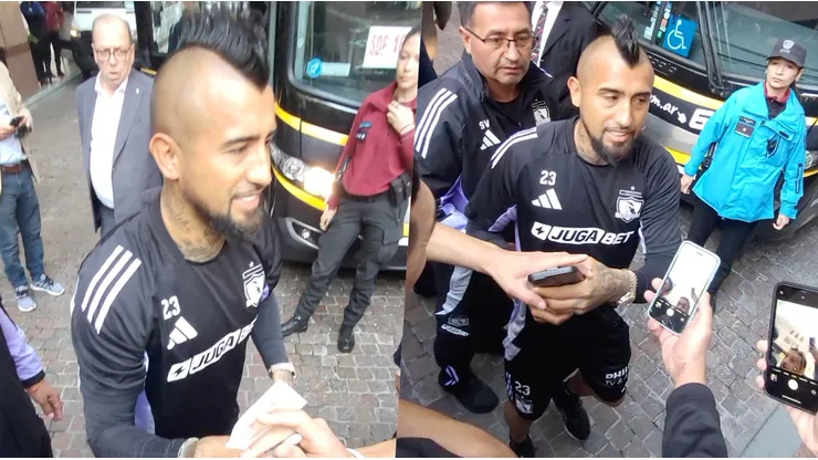 Vidal recibe el cariño de los hinchas de Colo Colo en Argentina.