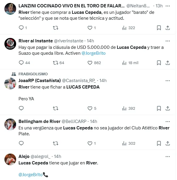 Comentarios de hinchas por Lucas Cepeda.