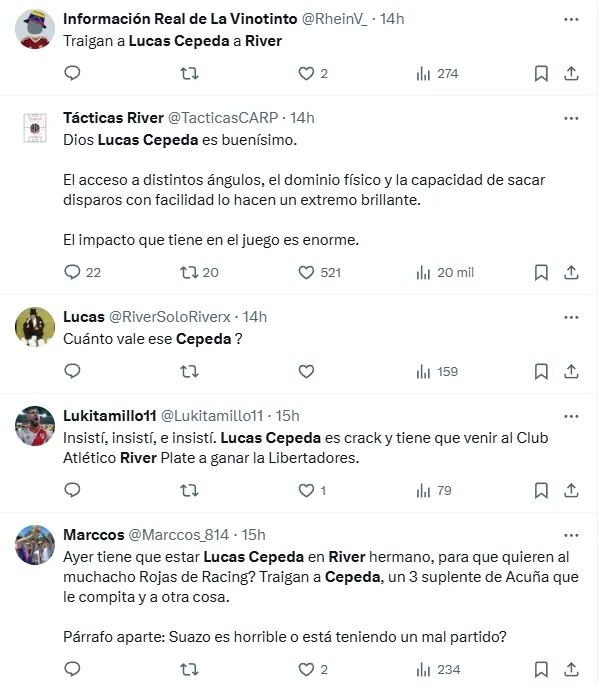 Comentarios de hinchas por Lucas Cepeda.