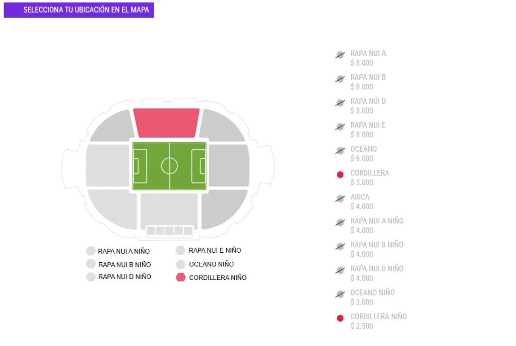 Hasta este lunes, en Puntoticket sólo aparece disponible el sector Cordillera