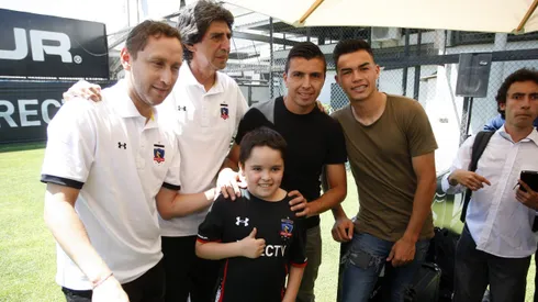 Gonzalo Fierro, Gabriel Suazo, Luis Mena y Lizardo Garrido en un lanzamiento de camiseta de Colo Colo, en el año 2016.