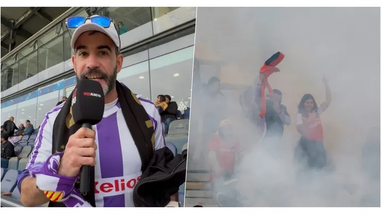 La alegría de un hincha del Real Valladolid al encontrarse con la barra de Colo Colo.