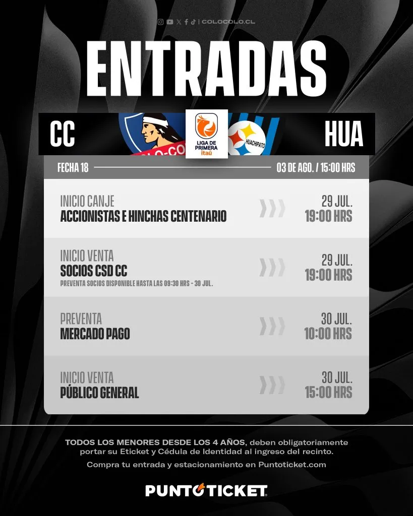Entradas para el partido del domingo. (Foto: @ColoColo)