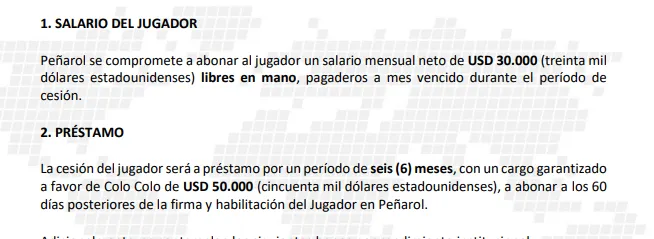 Parte de la oferta de Peñarol por Brayan Cortés.