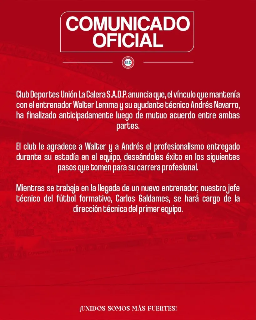 Walter Lemma no sigue en La Calera | Foto: Unión La calera