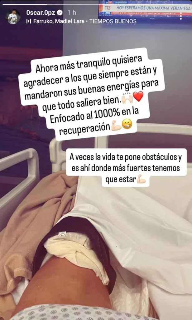 La publicación de Óscar Opazo tras cirugía en Colo Colo. Imagen: Instagram de Óscar Opazo.
