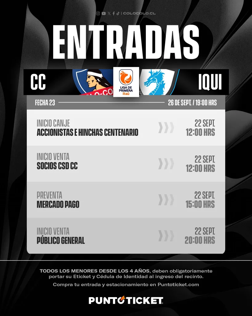 Venta de entradas para Colo Colo vs Deportes Iquique.