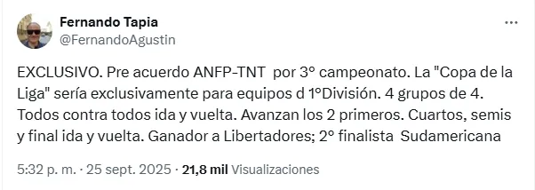 La publicación del periodista Fernando Agustín Tapia.