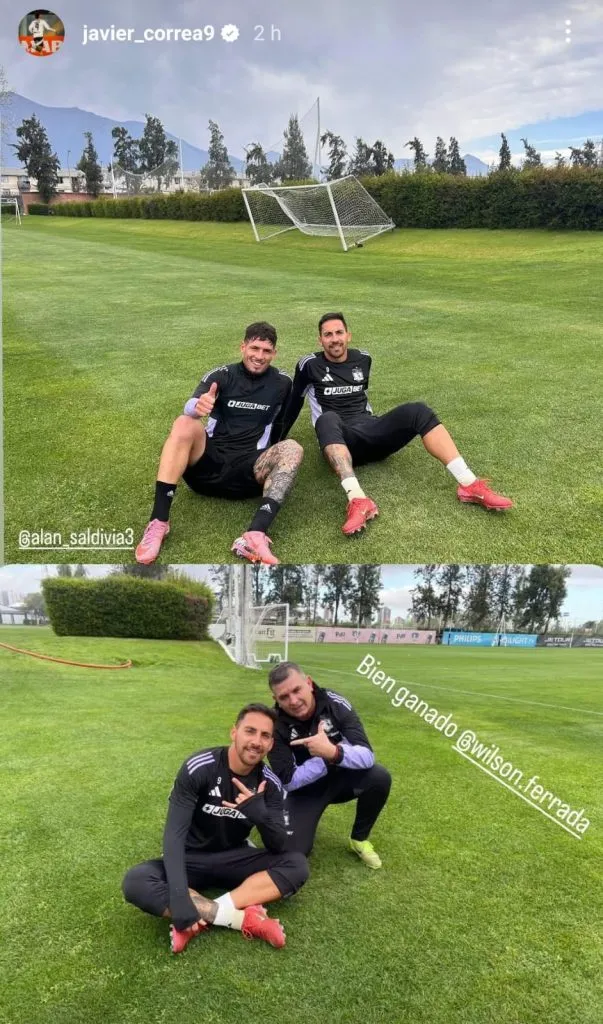 Javier Correa y Alan Saldivia siguen entrenando diferenciado en Colo Colo. Imagen: Historias de Instagram de Javier Correa