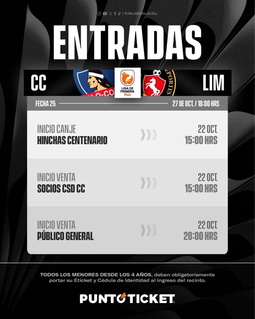 Entradas para el partido del lunes. (Foto: @ColoColo)