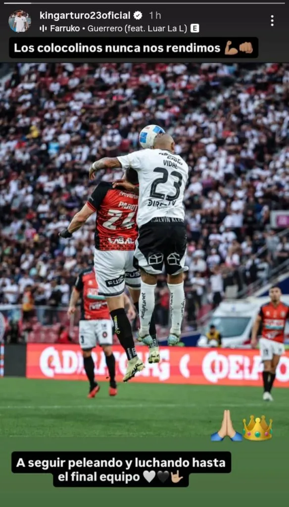 El mensaje de Vidal sobre el empate de Colo Colo.Imagen: Instagram de Arturo Vidal