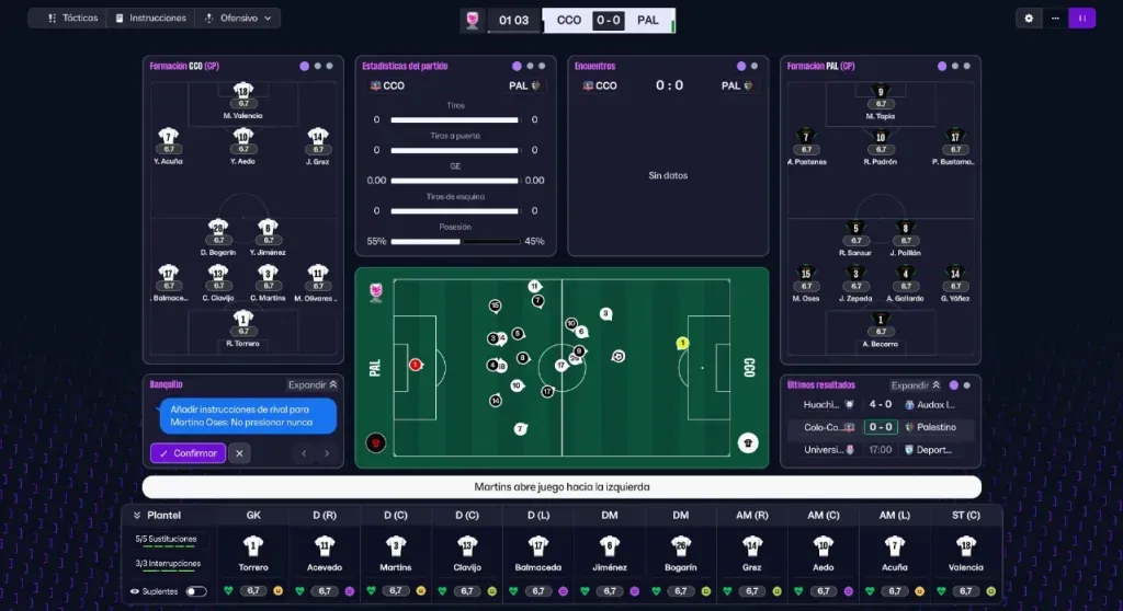 El panel de juego de FM26. Foto: Planeta Once/FM Research Chile.