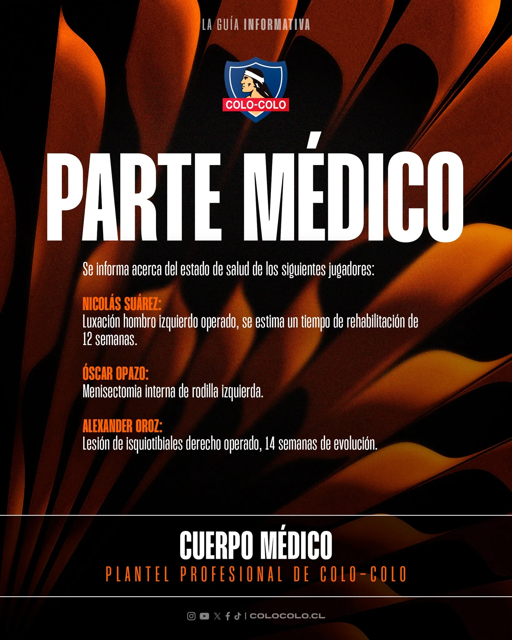 El parte médico de Colo Colo. Imagen: Colo Colo Oficial