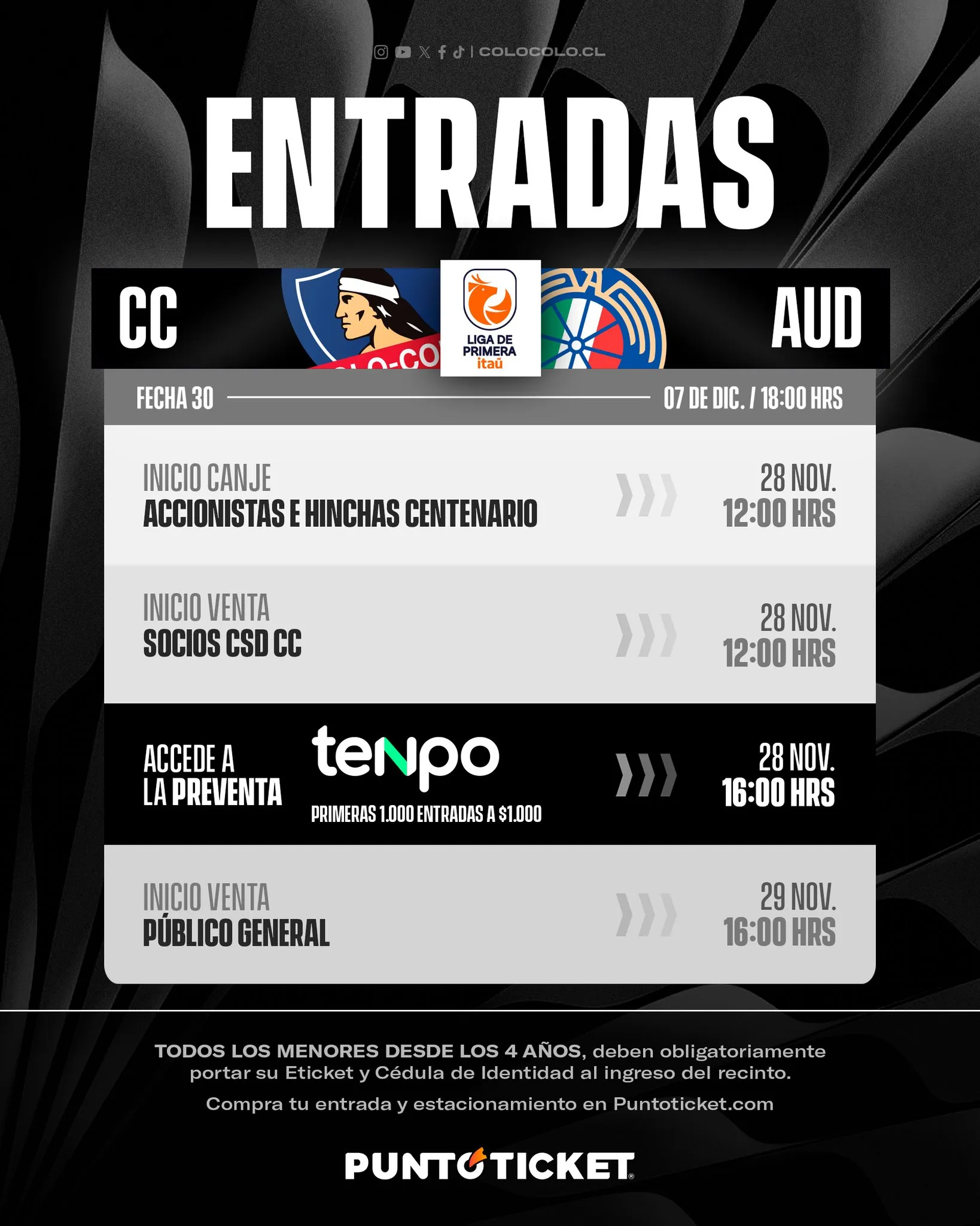 Venta de entradas Colo Colo vs Audax Italiano.