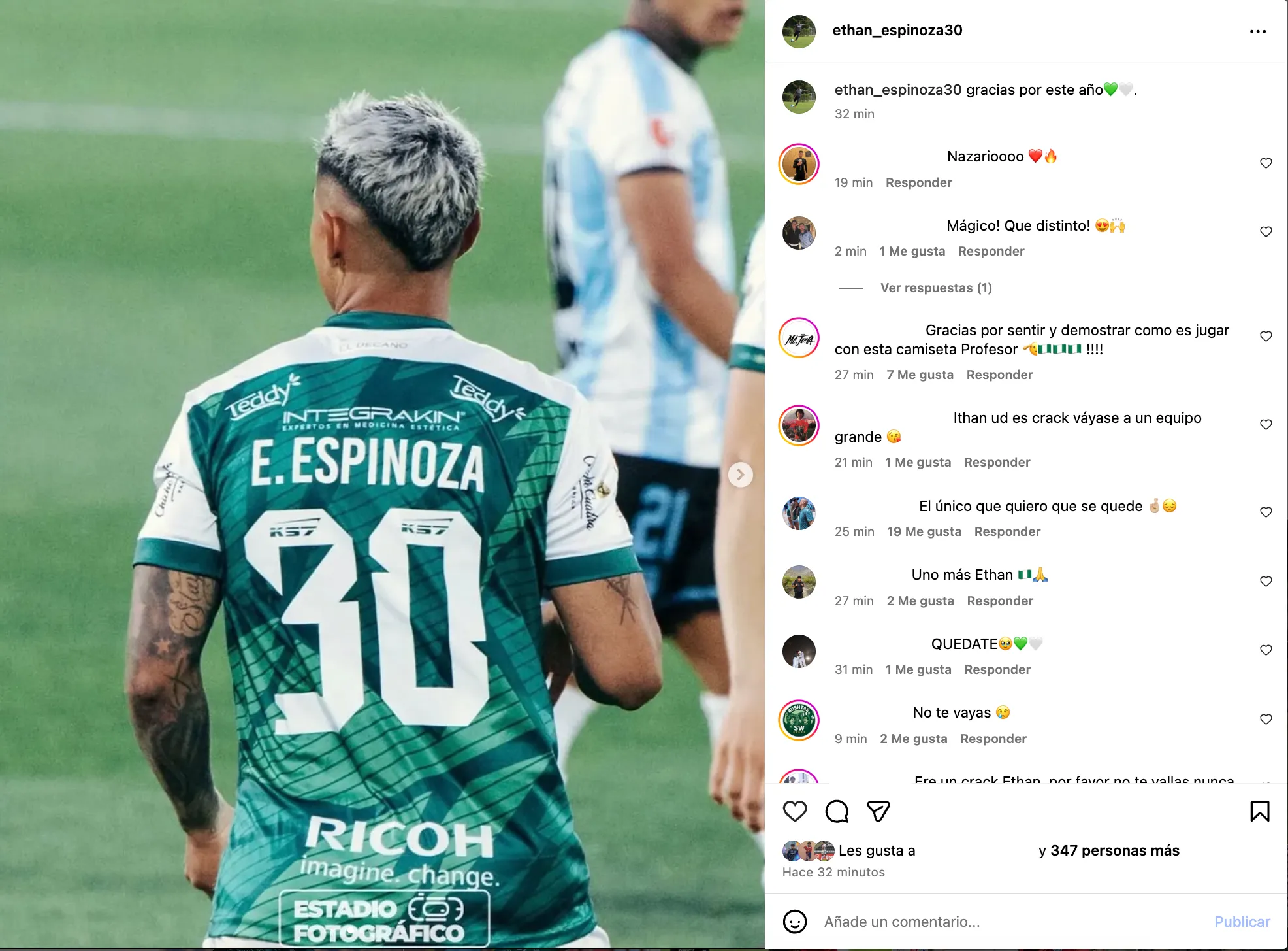 Publicación de Ethan Espinoza en redes sociales. (Foto: captura)