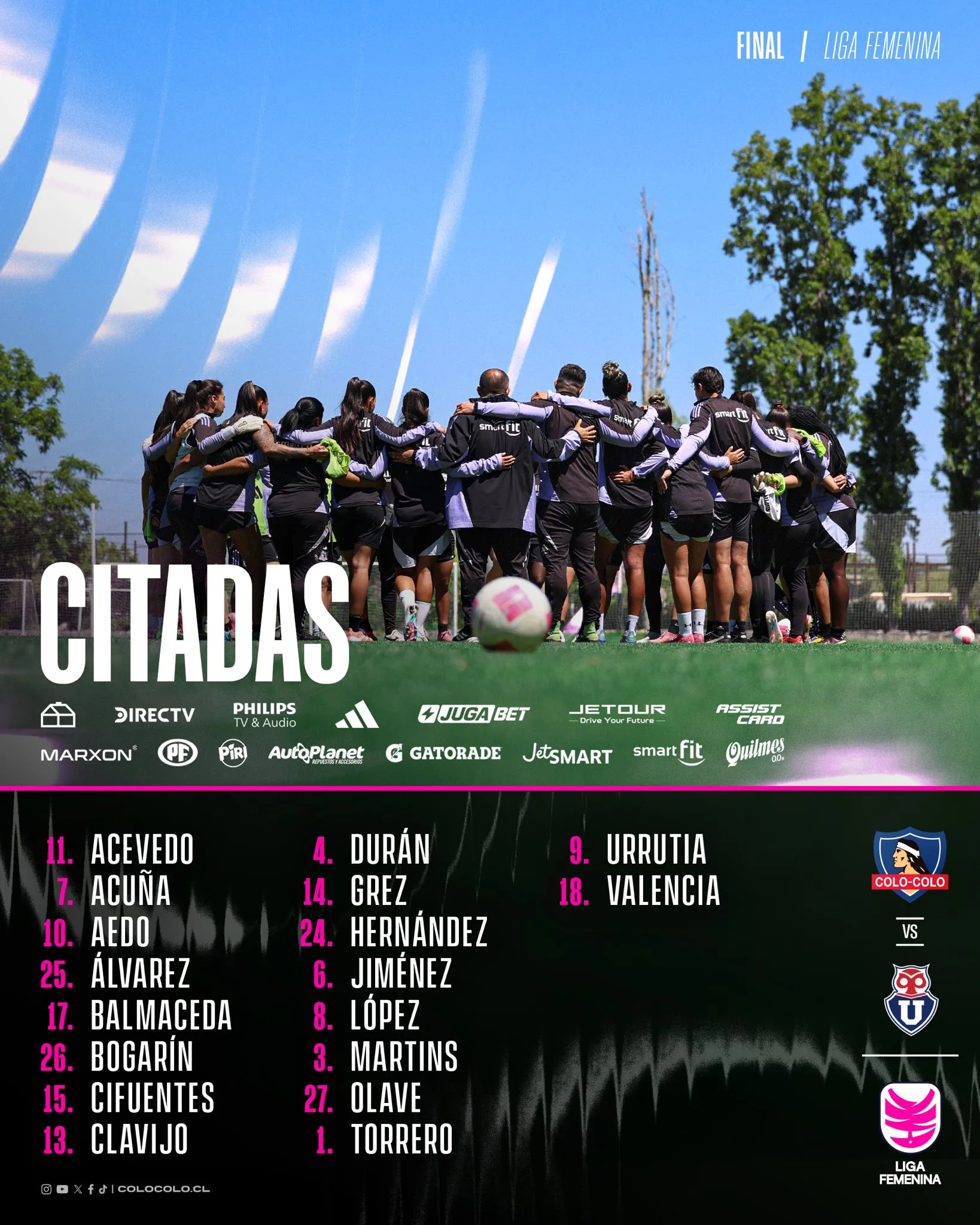 La lista de citadas de Colo Colo femenino. (Foto: @ColoColoFem)