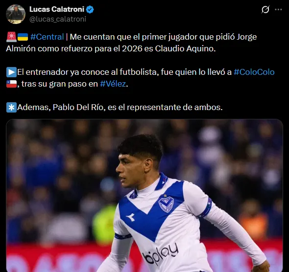Informan que Almirón quiere a Claudio Aquino en Rosario Central.