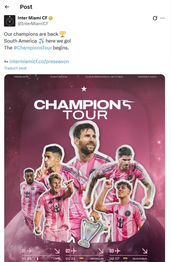 Inter Miami anunciado gira por Sudamérica.