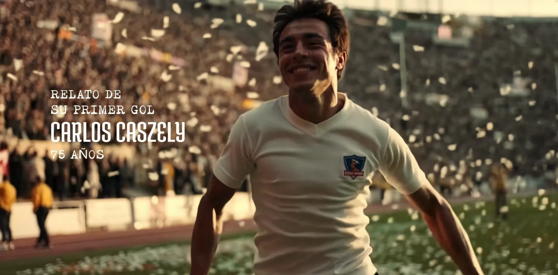 Un joven Carlos Caszely en la recreación de su primer gol en Colo Colo. Foto: Captura.