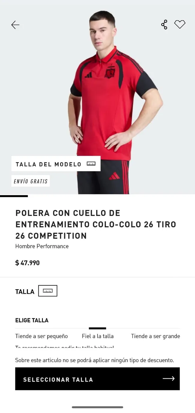 Polera con cuello de entrenamiento de Colo Colo 2026.