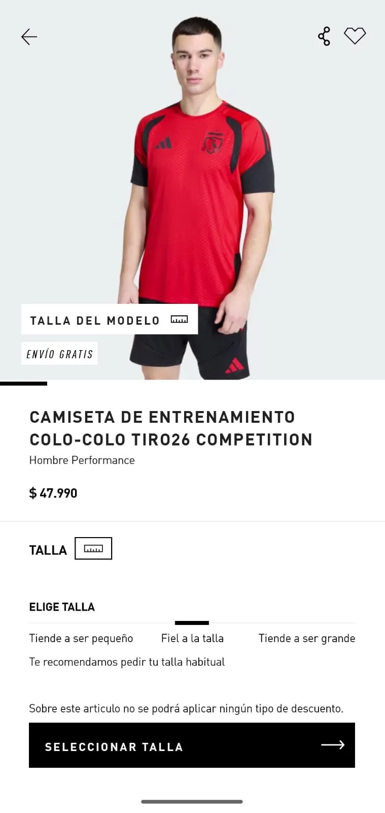 Camiseta de entrenamiento de Colo Colo 2026.