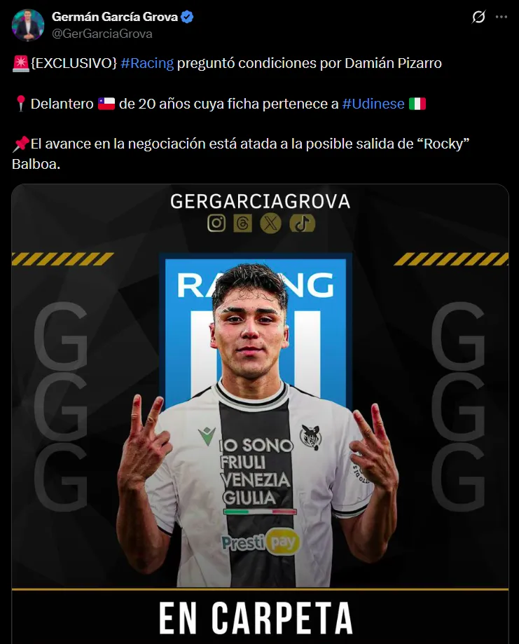 Damián Pizarro está en carpeta de Racing Club