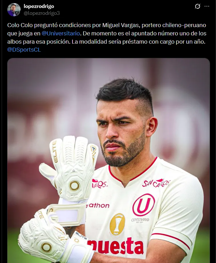 Miguel Vargas aparece como opción en Colo Colo.