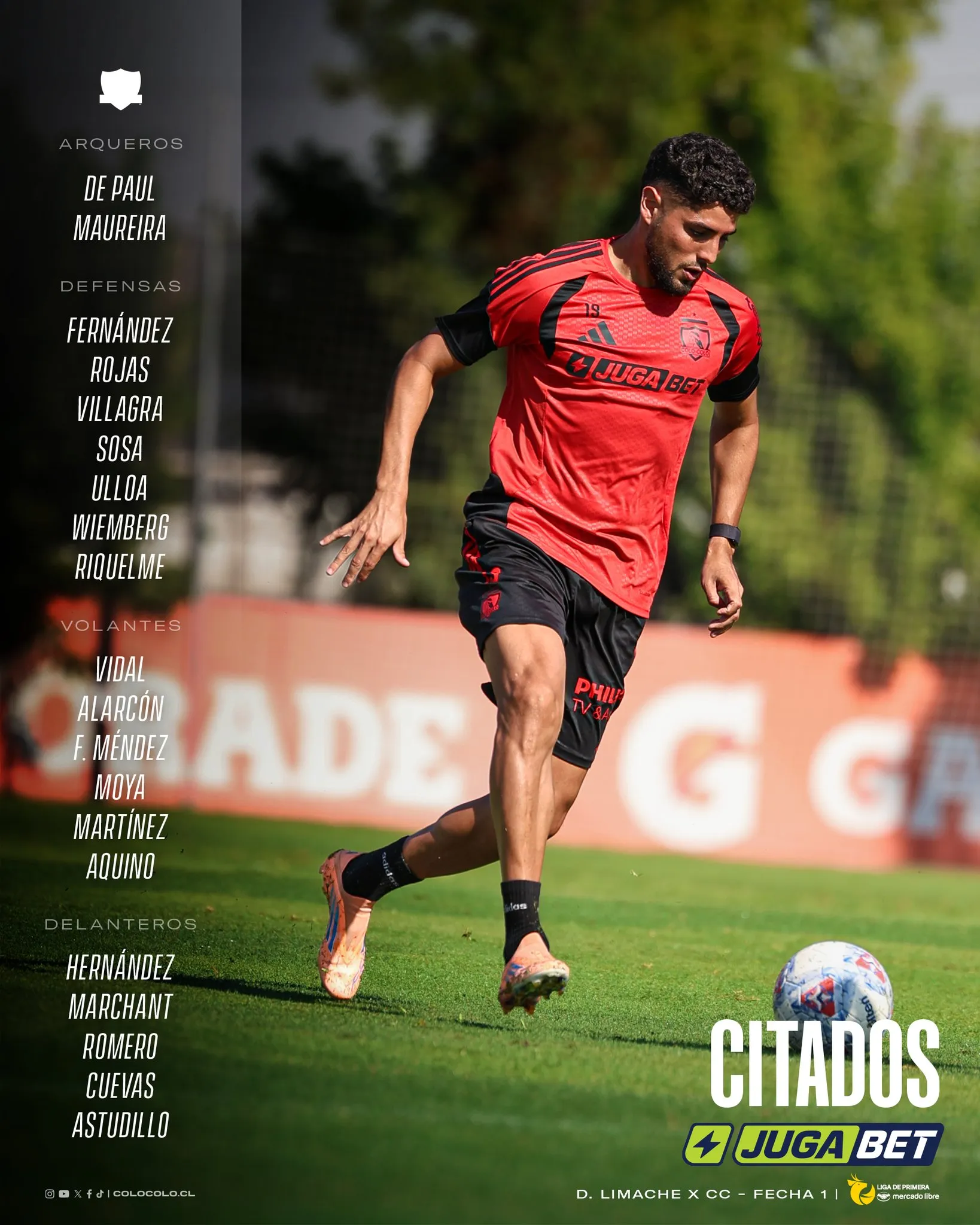 Los citados de Fernando Ortiz para el Colo Colo vs Limache. Imagen: Colo Colo Oficial