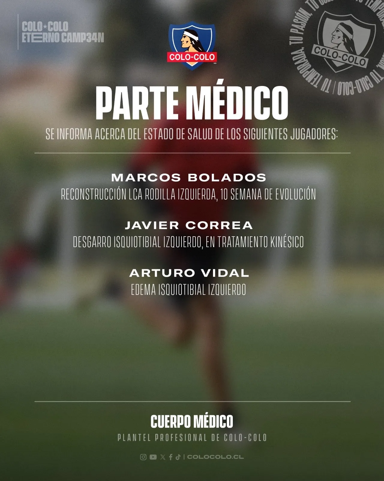El parte médico de Colo Colo.Imagen: Colo Colo Oficial
