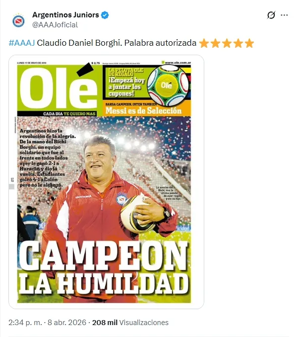 La publicación de Argentinos Juniors.