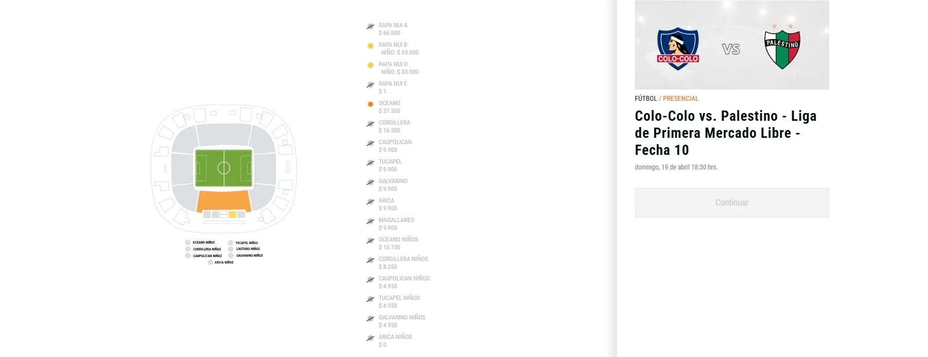 Las entradas para Colo Colo vs Palestino.