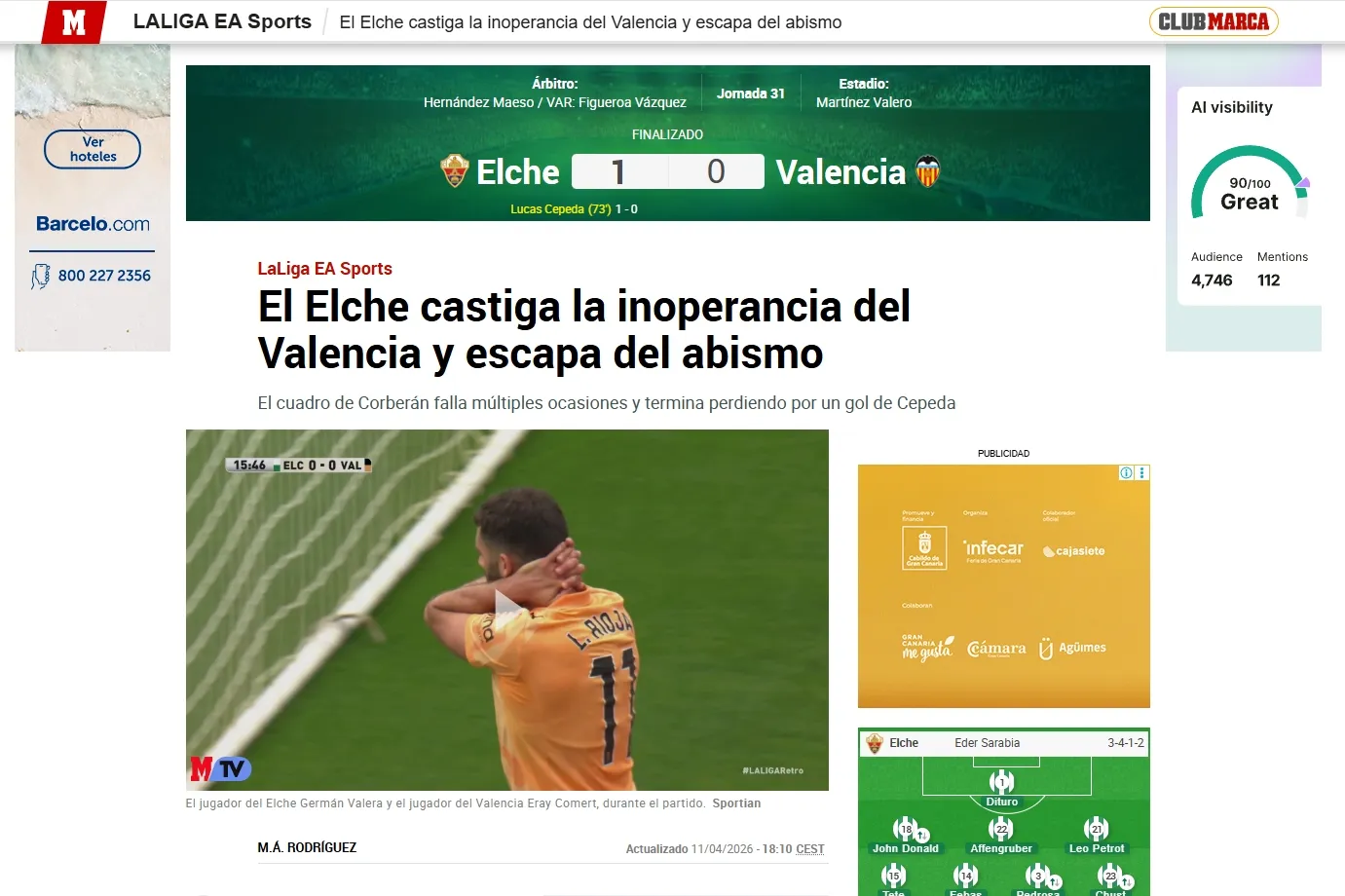 Diario Marca por triunfo del Elche.