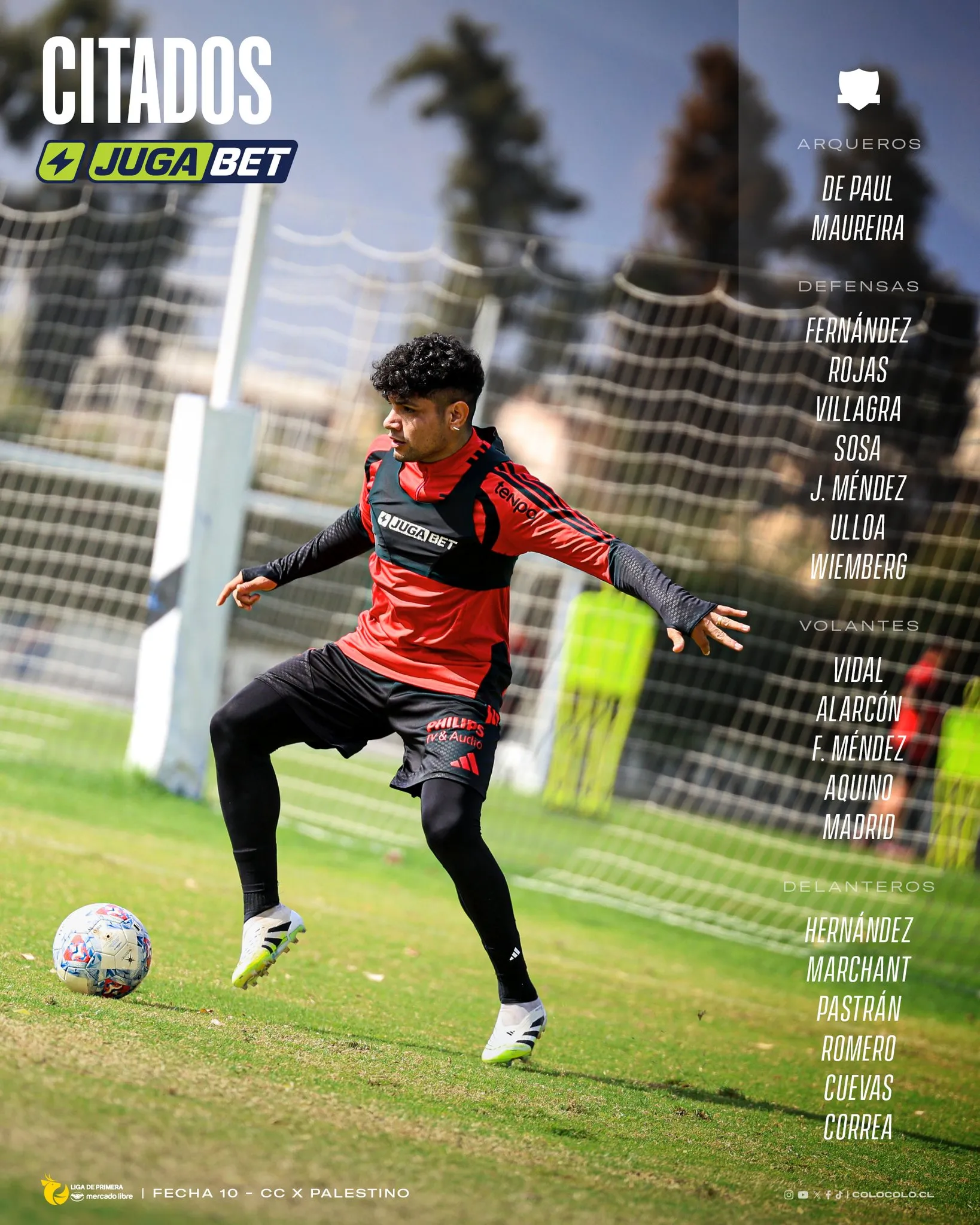 Los citados de Colo Colo ante Palestino. Imagen: Colo Colo Oficial