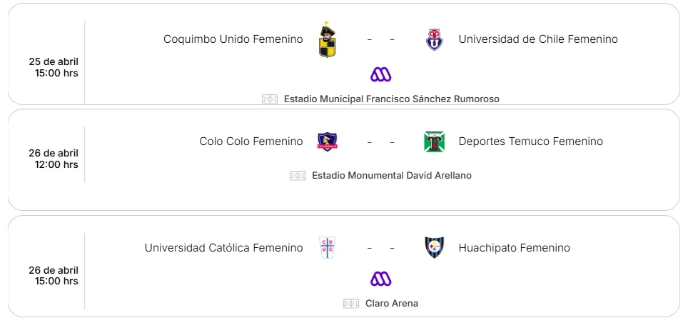 Los duelos que transmitirá Mega de la Liga Femenina 2026 en su fecha 5. Foto: Captura.