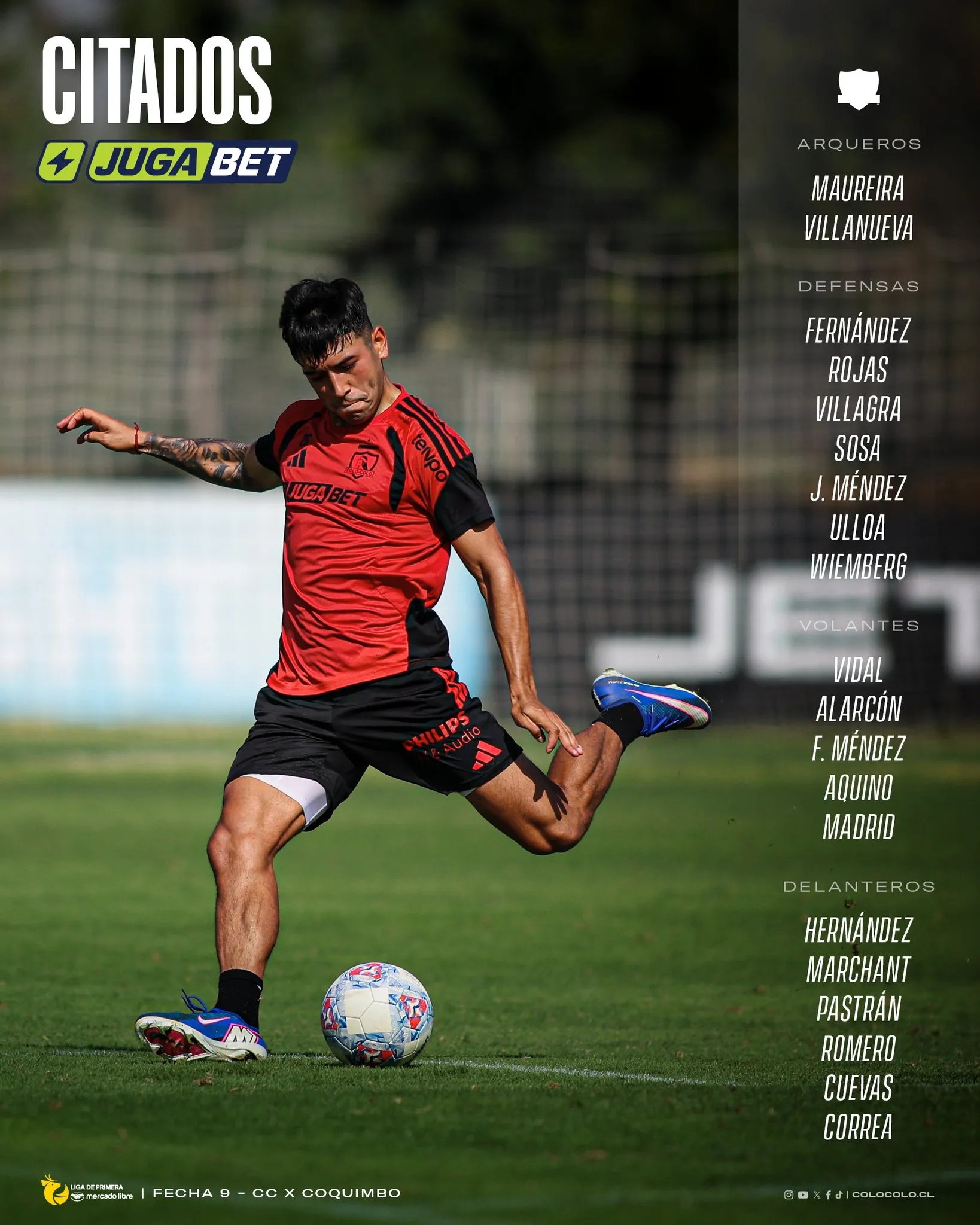 Los citados de Colo Colo ante Coquimbo Unido.Imagen: Colo Colo Oficial