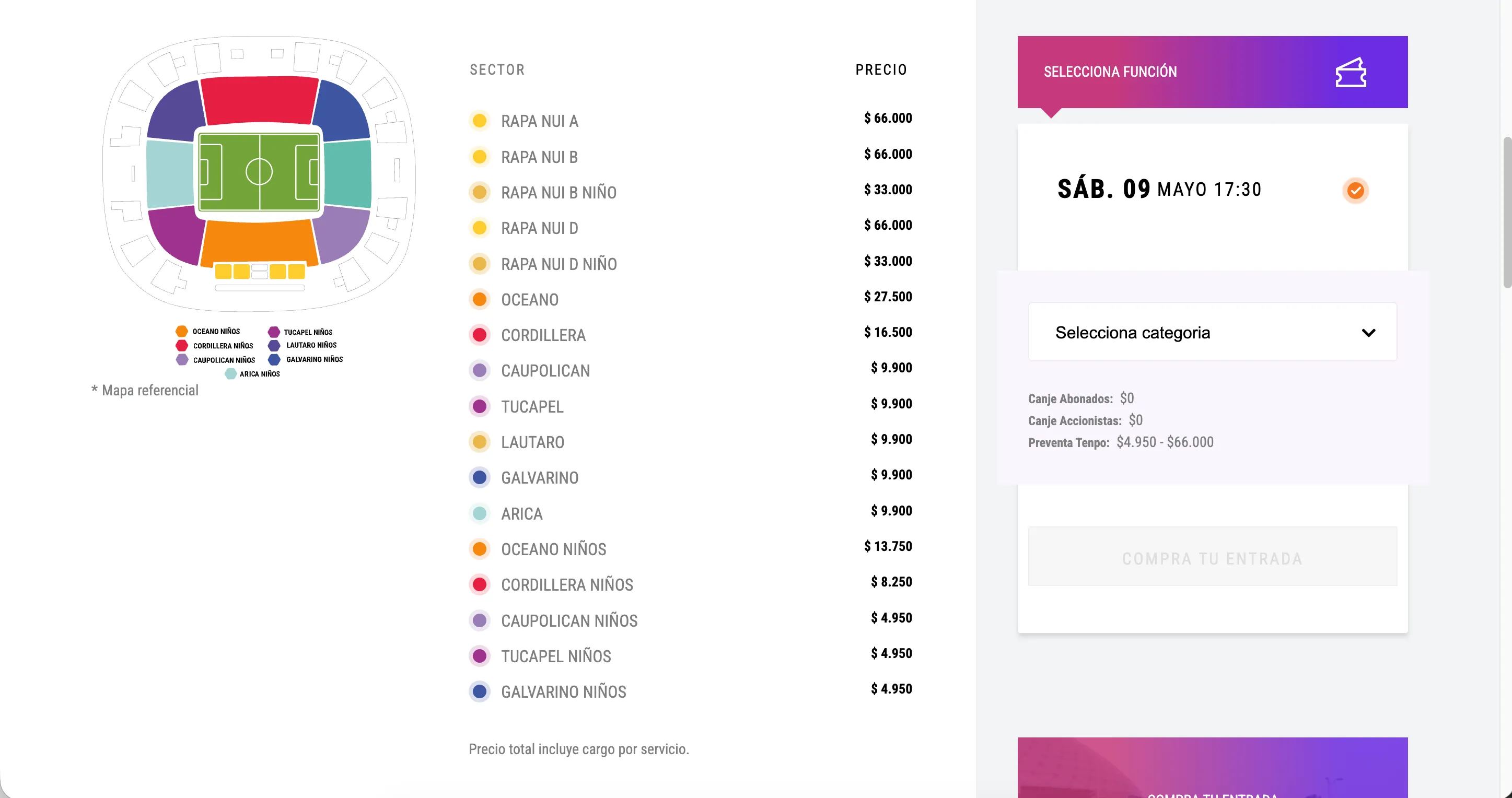 Precios de las entradas para la doble jornada. (Foto: captura)
