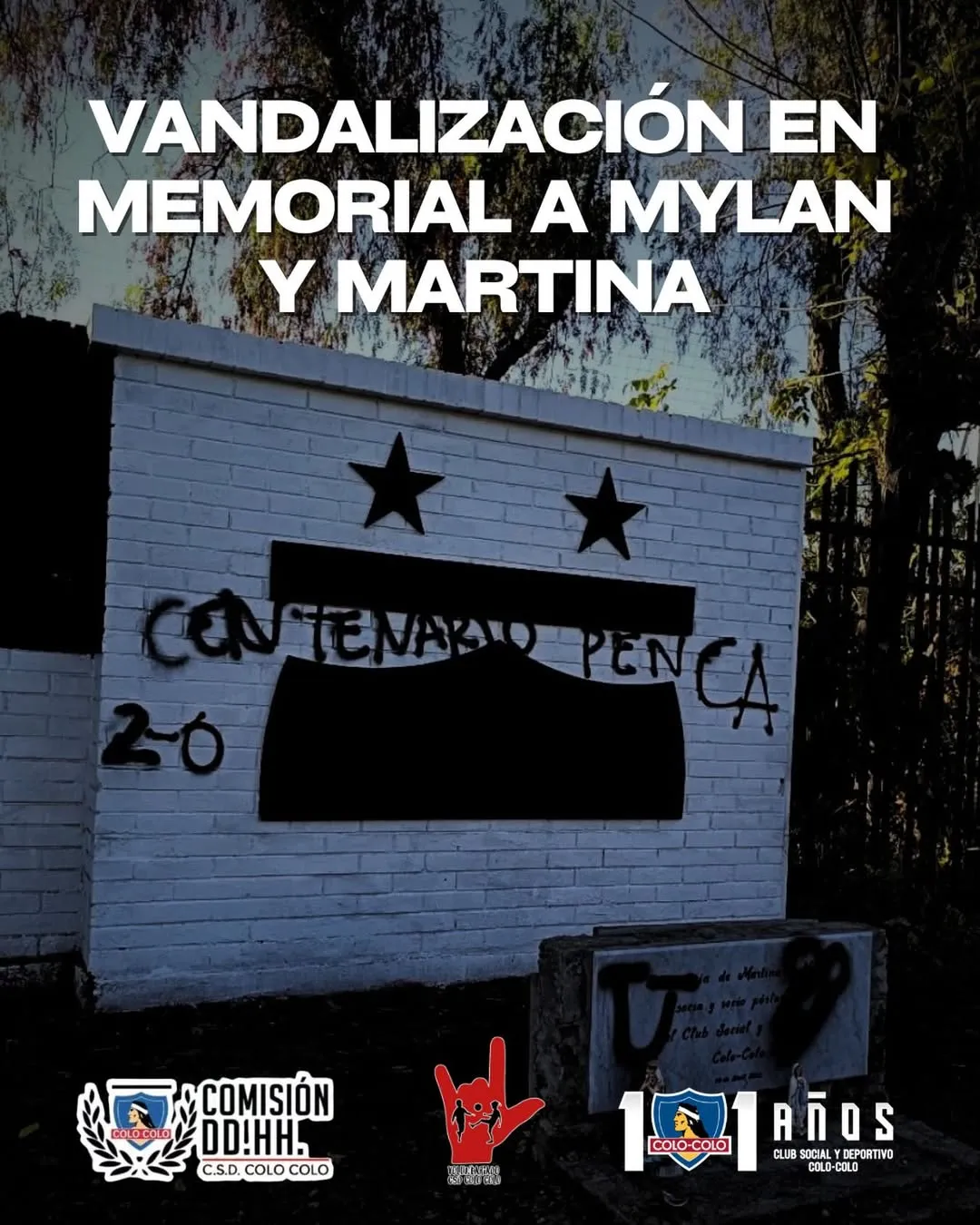 La vandalización al memorial de Mylan y Martina. Foto: Comisión DDHH Club Social y Deportivo Colo COlo.