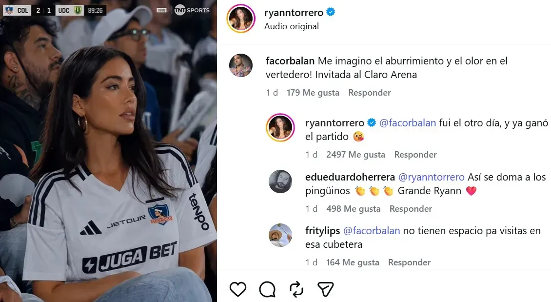 El comentario de Ryann Torrero a hincha de la UC que quiso pasarse de listo. 