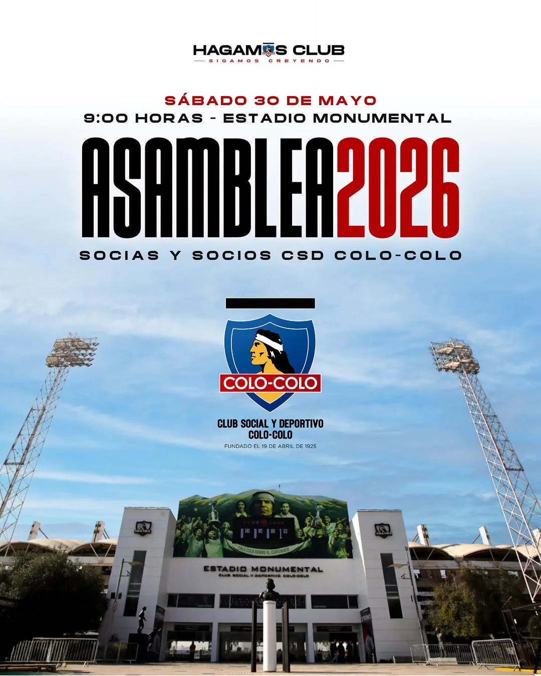 El CSD Colo Colo tendrá su Asamblea Ordinaria 2026.