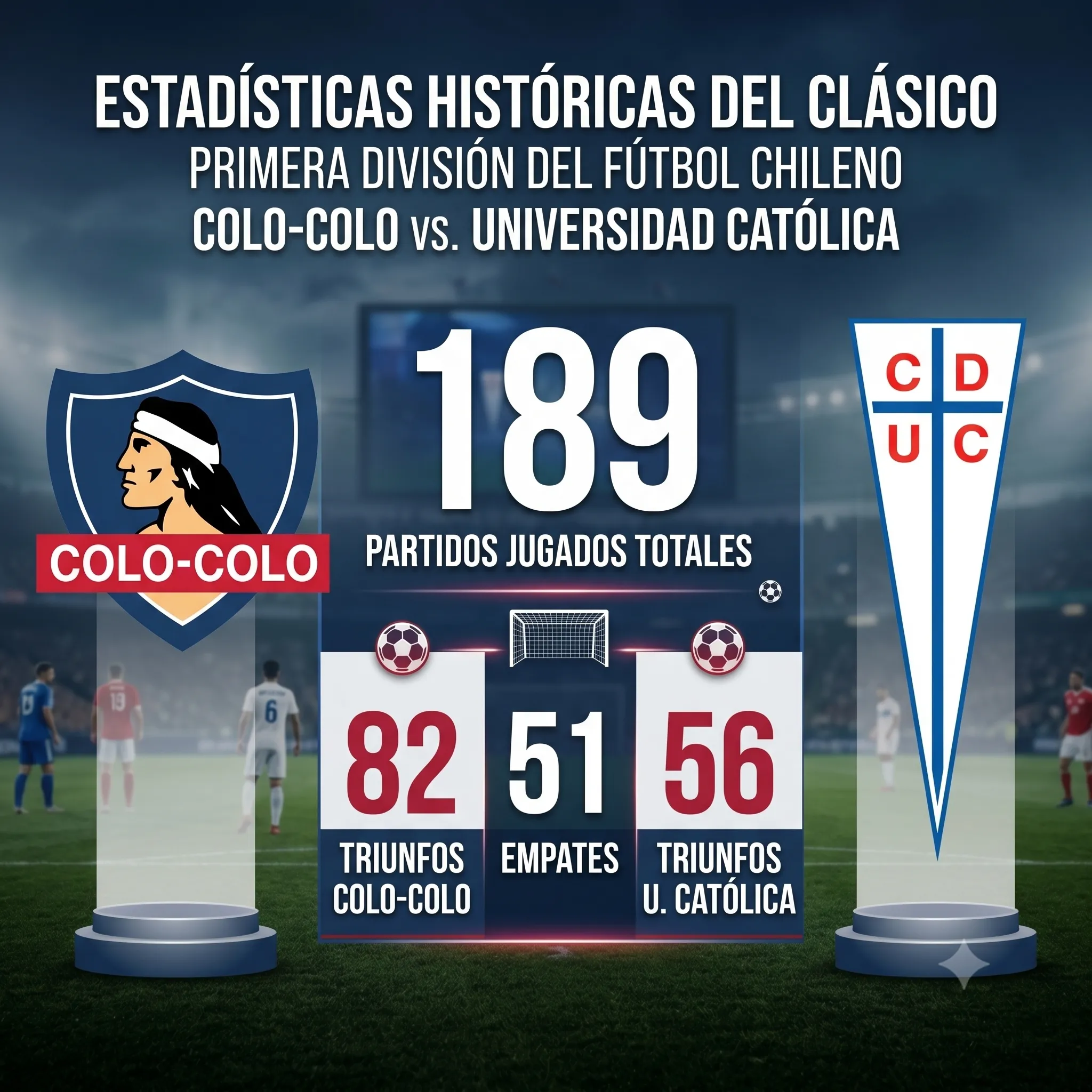 Estadísticas del clásico entre Colo Colo y U. Católica. (Foto: Imagen creada con Gemini)