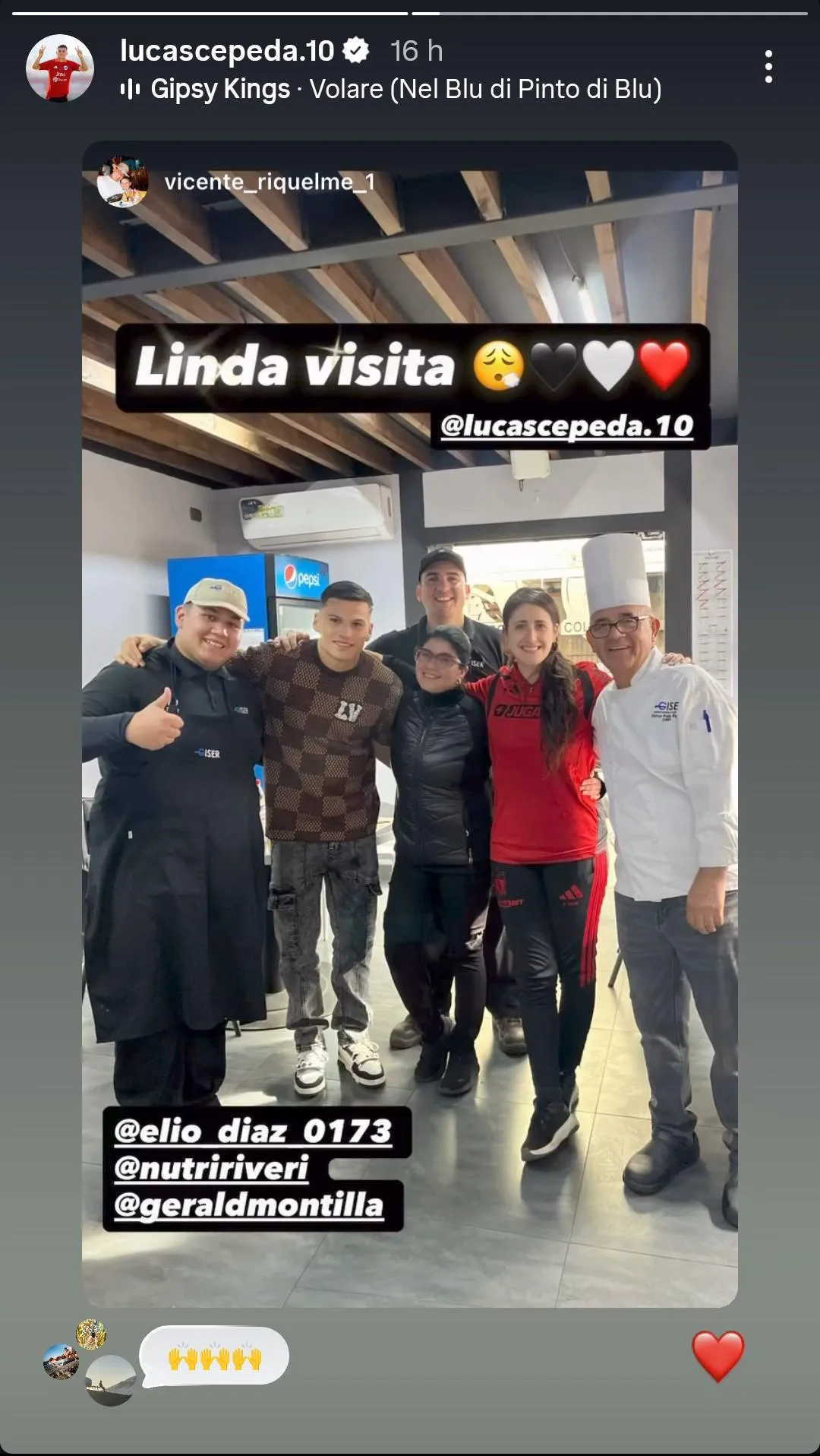 La imagen que compartió Lucas Cepeda de su visita al Estadio Monumental. Foto: Captura Instagram.