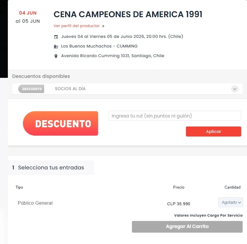 Entradas agotadas para la cena.