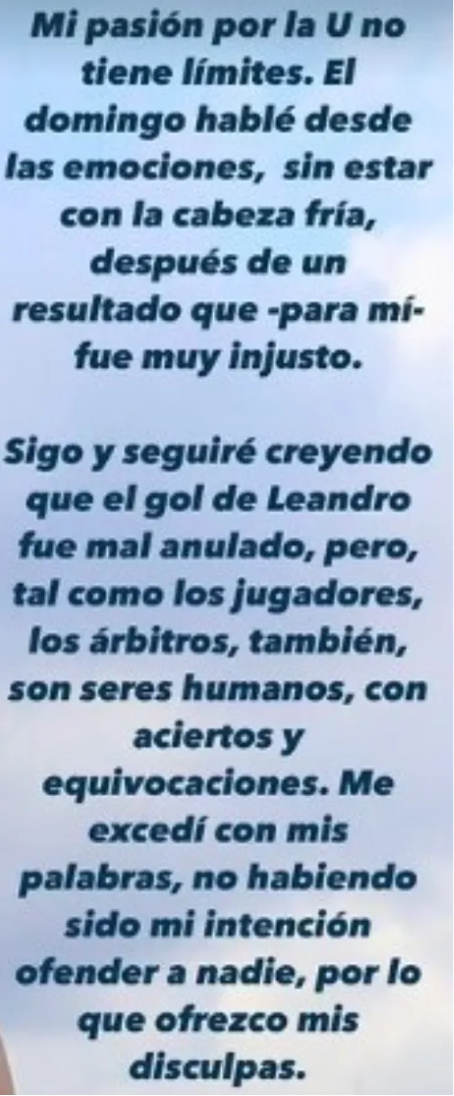 La disculpa pública de Díaz a fines de 2024 en su Instagram