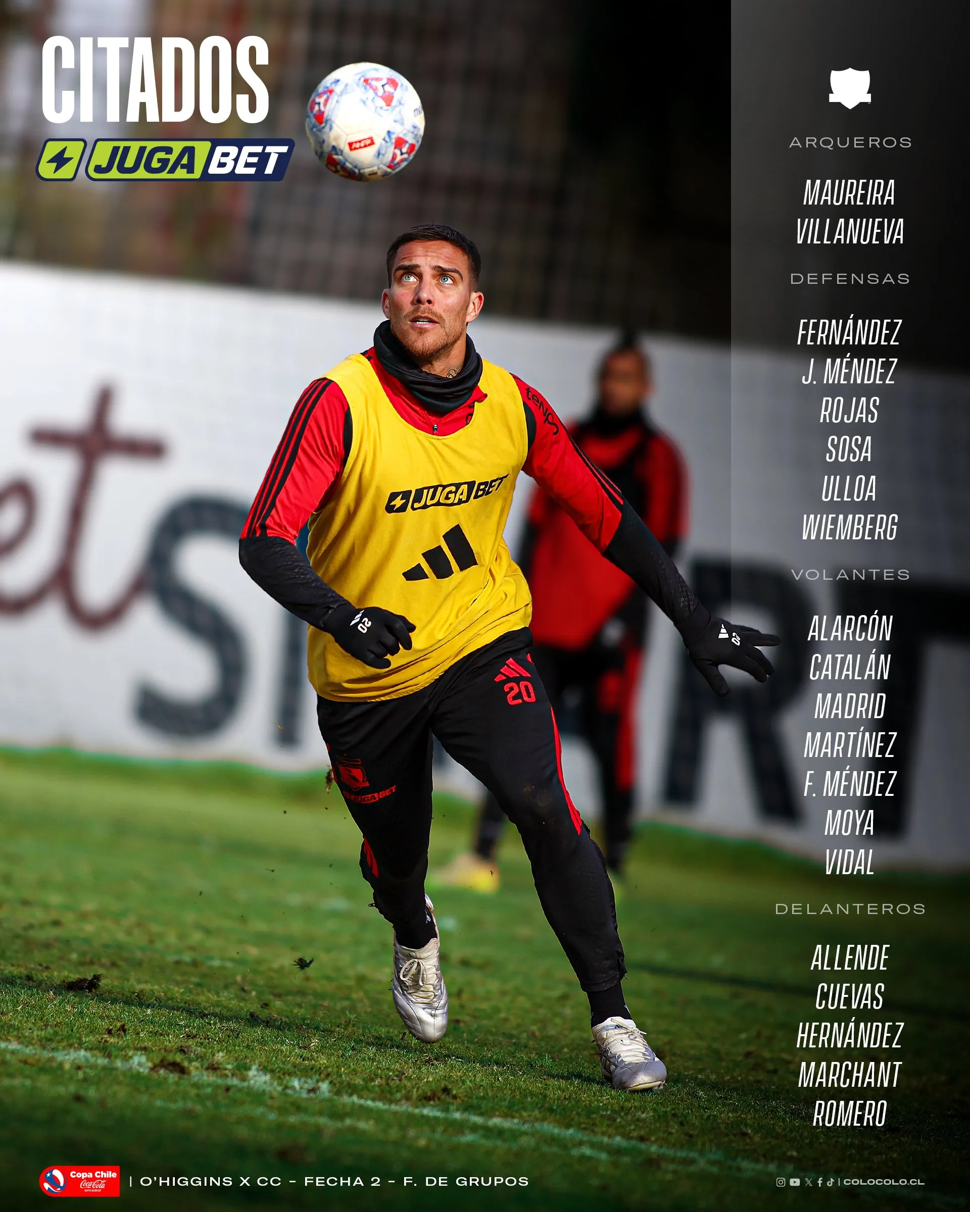 Los citados de Colo Colo ante O’Higgins. Imagen: Colo Colo Oficial