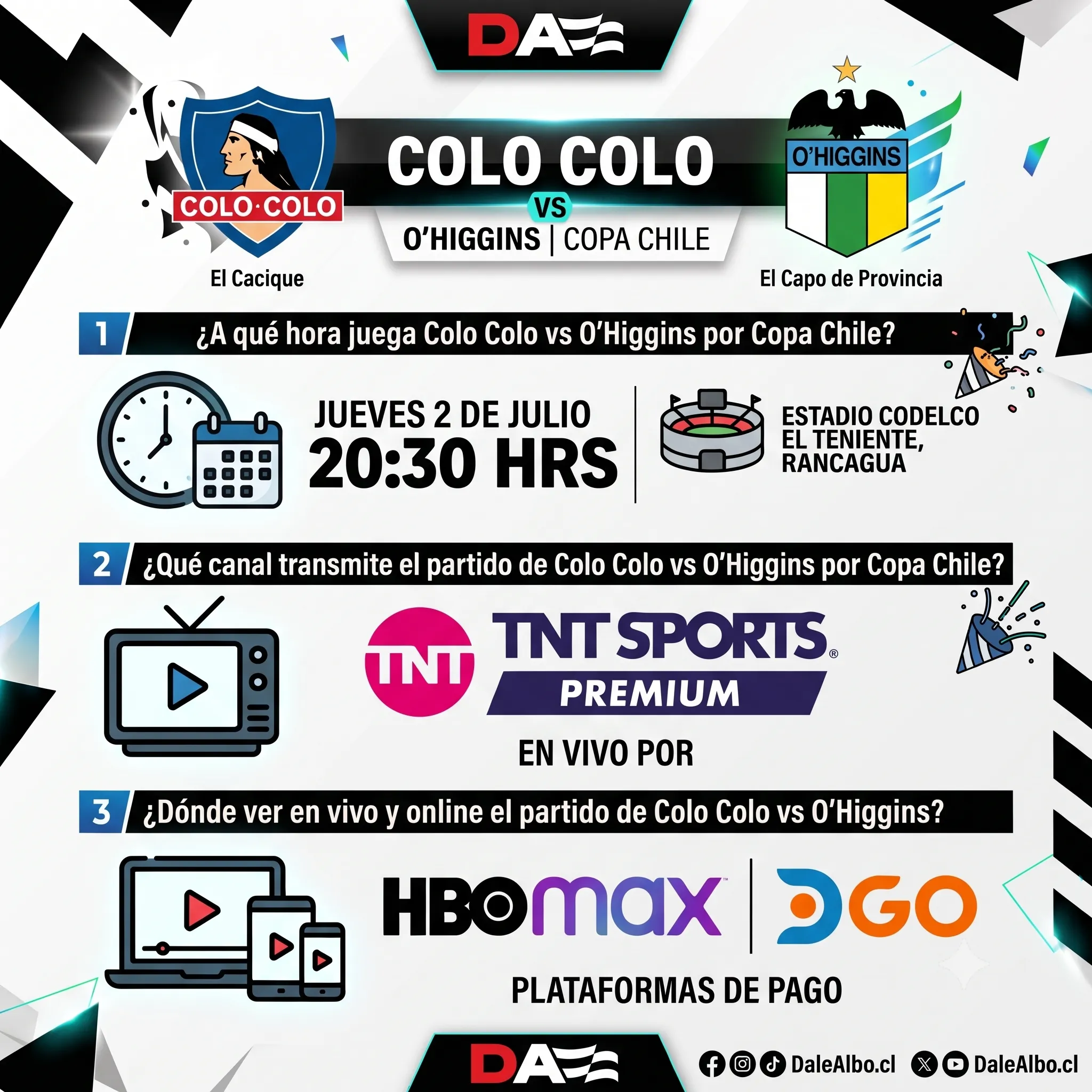 Las alternativas para ver a Colo Colo vs O'Higgins por Copa Chile.