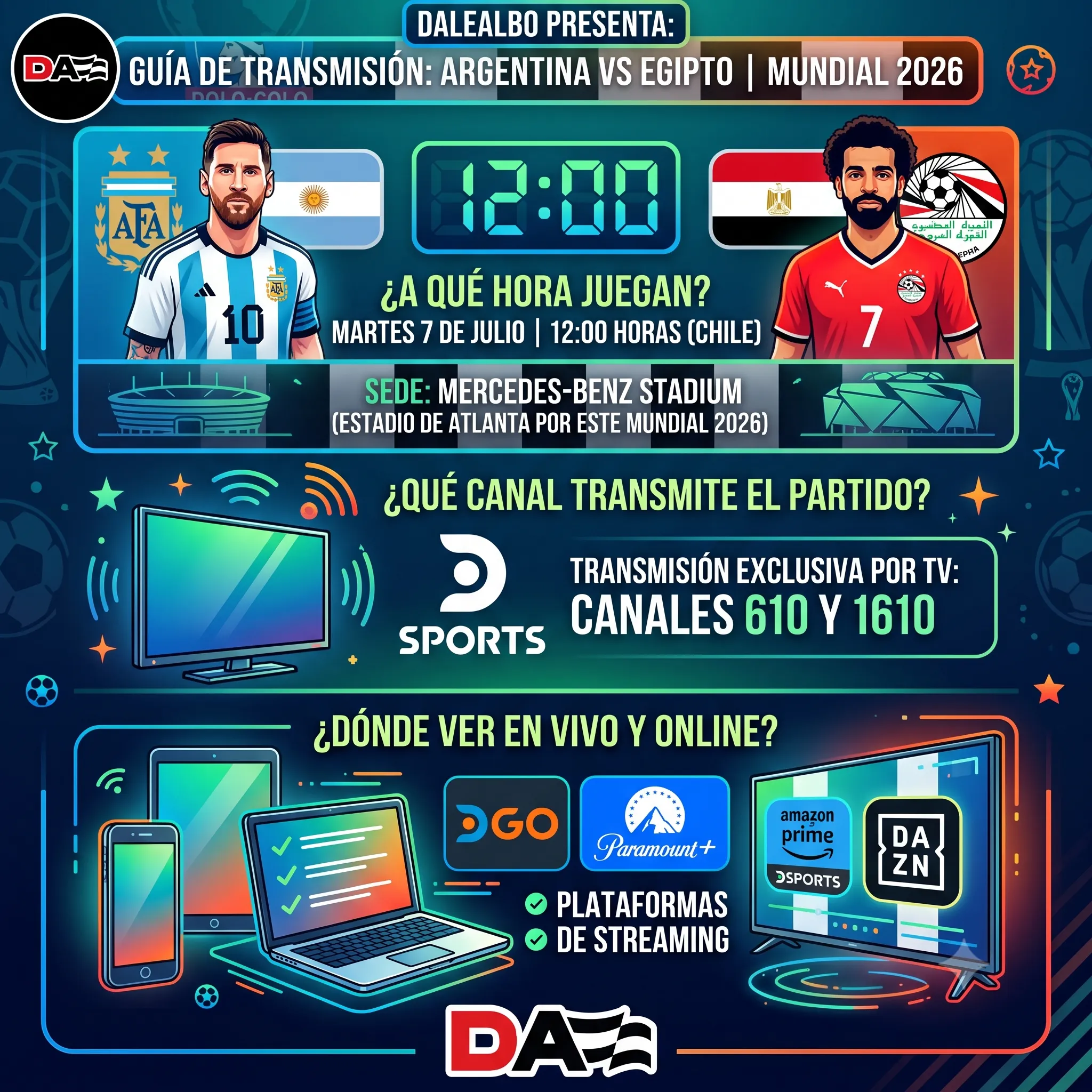 Las alternativas para ver Argentina vs Egipto por el Mundial 2026.
