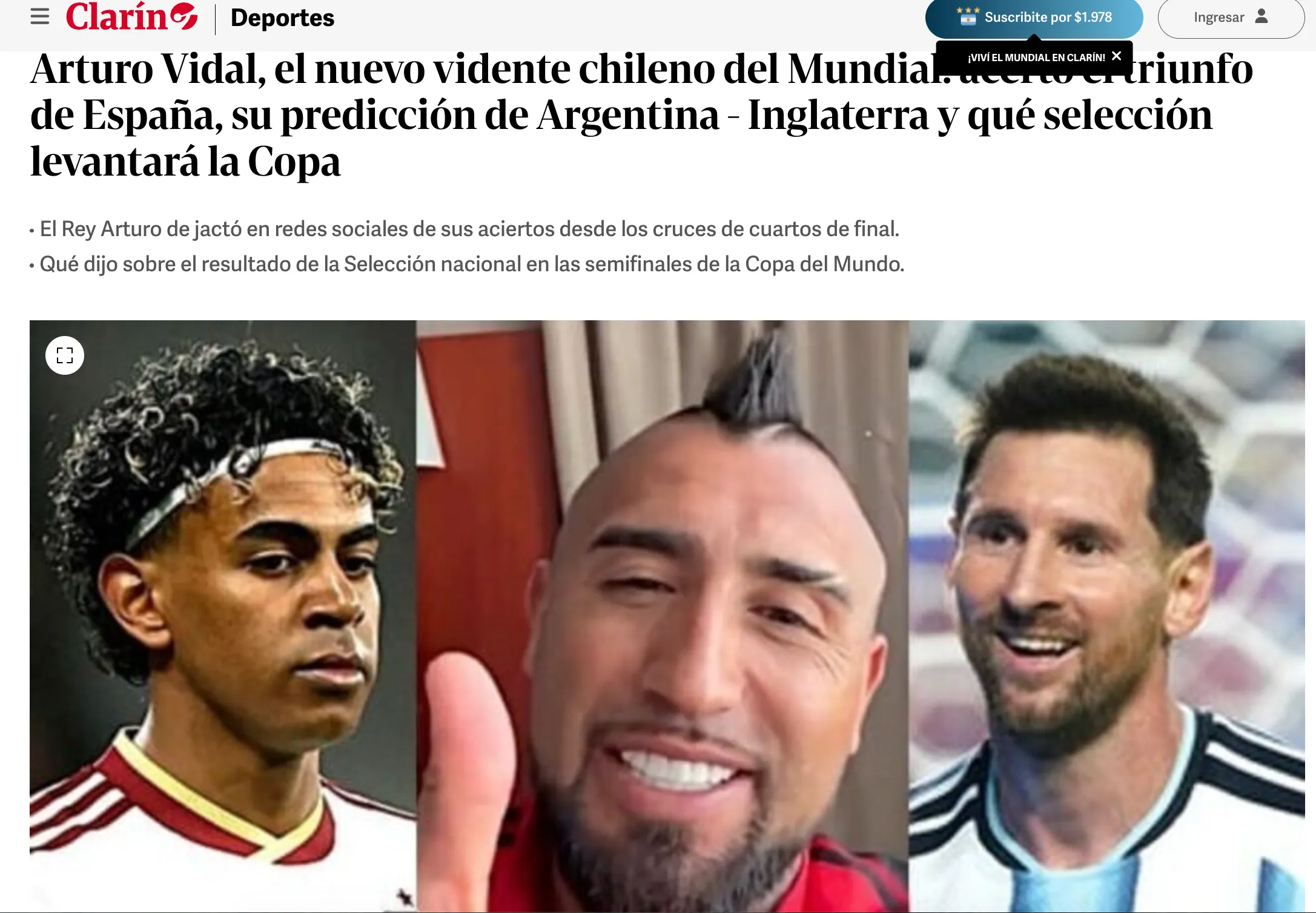 Clarín por pronósticos de Vidal.
