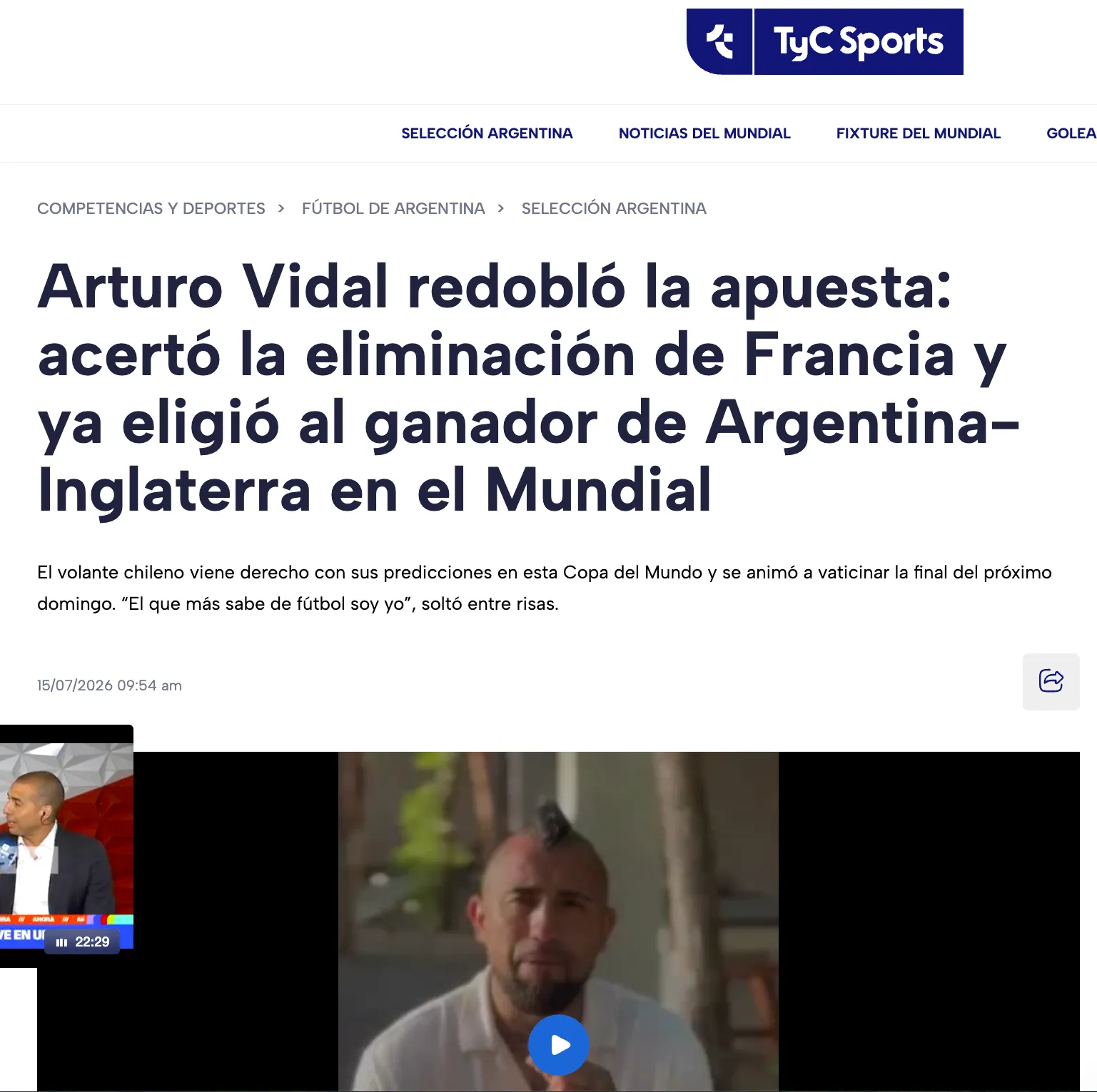 La reacción de TyC Sports a los pronósticos de Vidal.
