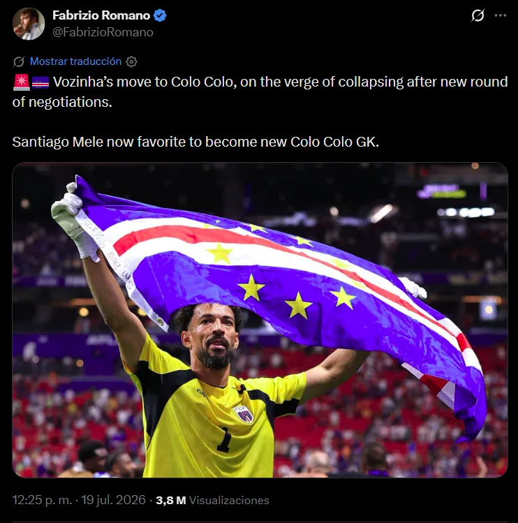 Fabrizio Romano adelanta al arquero de Colo Colo.