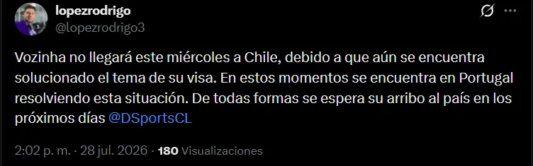 Vozinha sigue a la espera de resolver temas de documentos para llegar a Colo Colo.